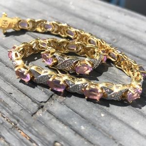Amethyst and diamond gold and silver bracelet.